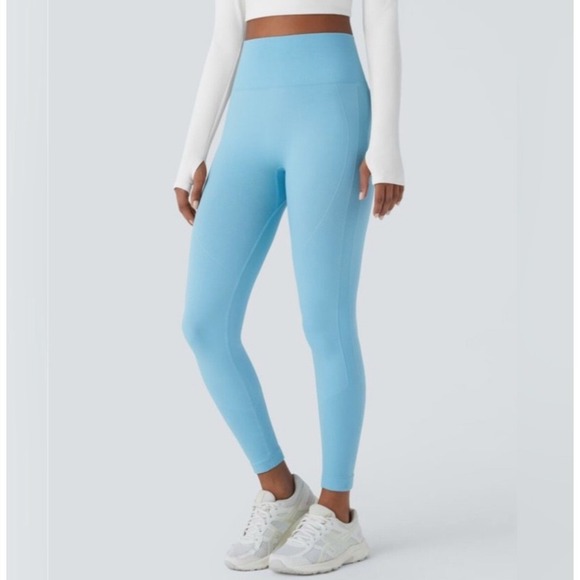 NEW High‎ Waisted Butt Lifting Leggings Medium Light Blue 7/8 Length - Picture 2 of 10